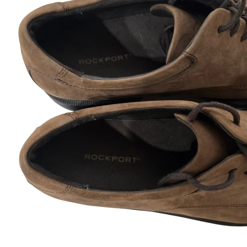 Rockport Tan Brown Leather Square Toe Chunky Dress Shoes 12 Narrow